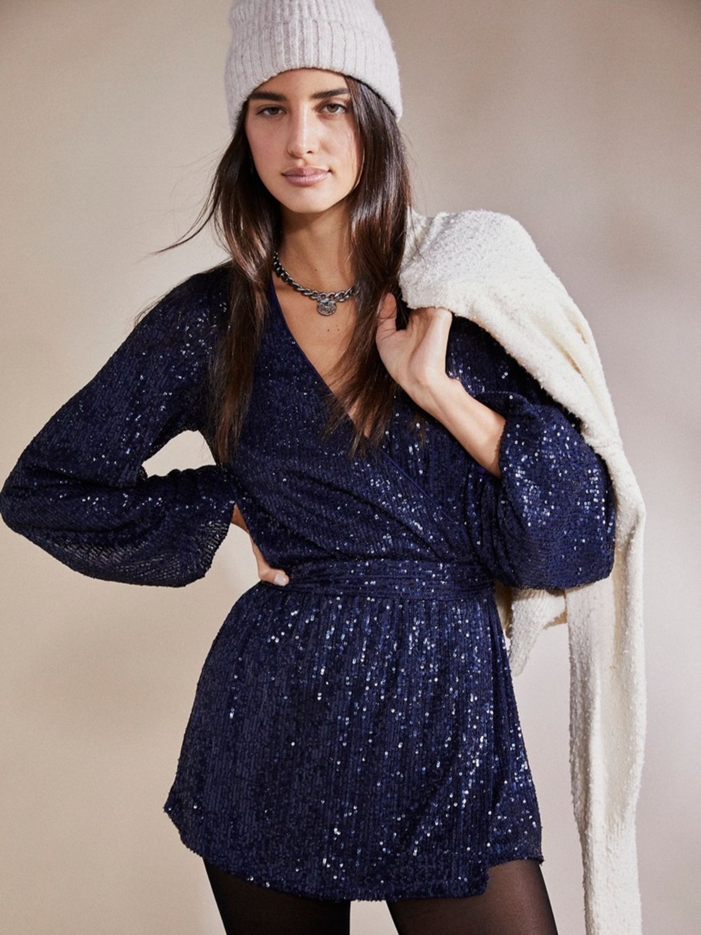 Free People Christa Sequin Romper - Navy